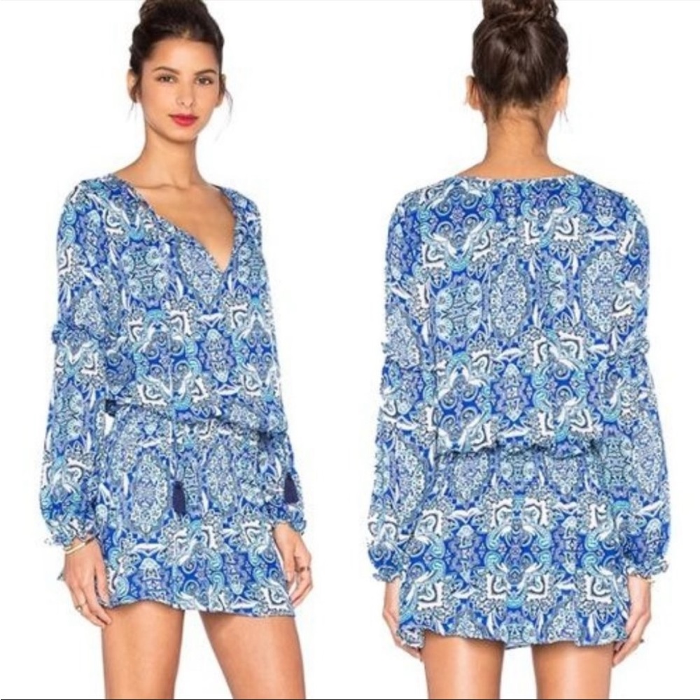 Parker silk peasant boho paisley ruched mini dress